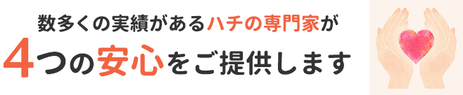 数多くの実績があるハチの専門家が4つの安心をご提供します