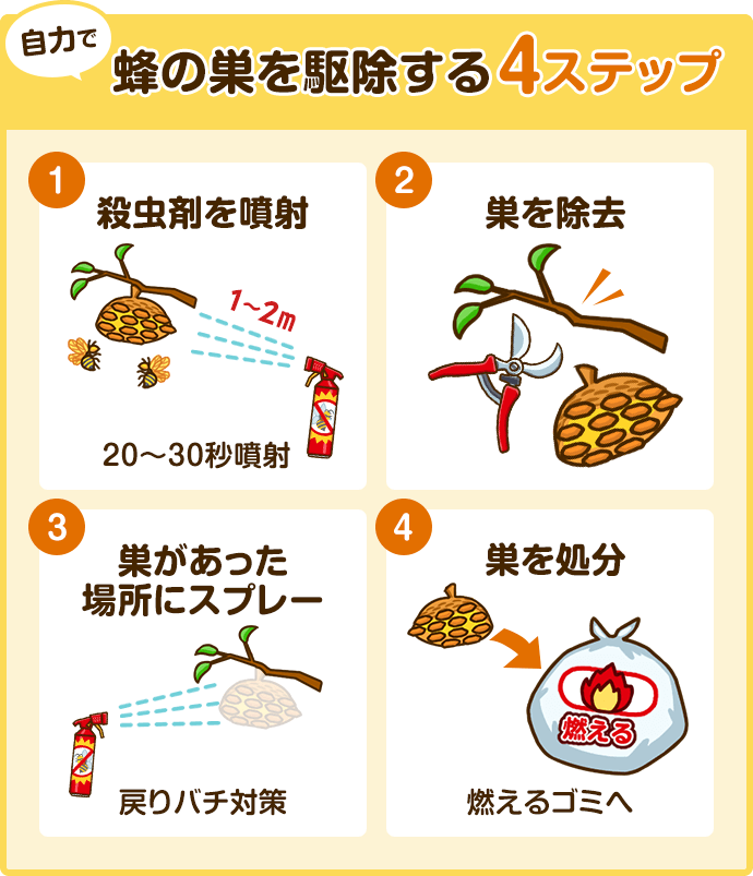 自力で蜂の巣を駆除する4ステップ