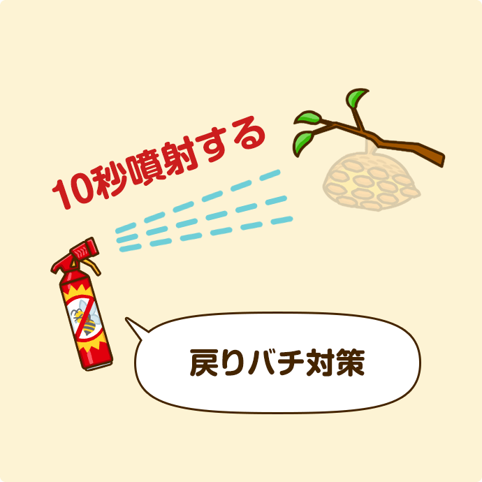 戻りバチ対策として10秒間スプレーを噴射する